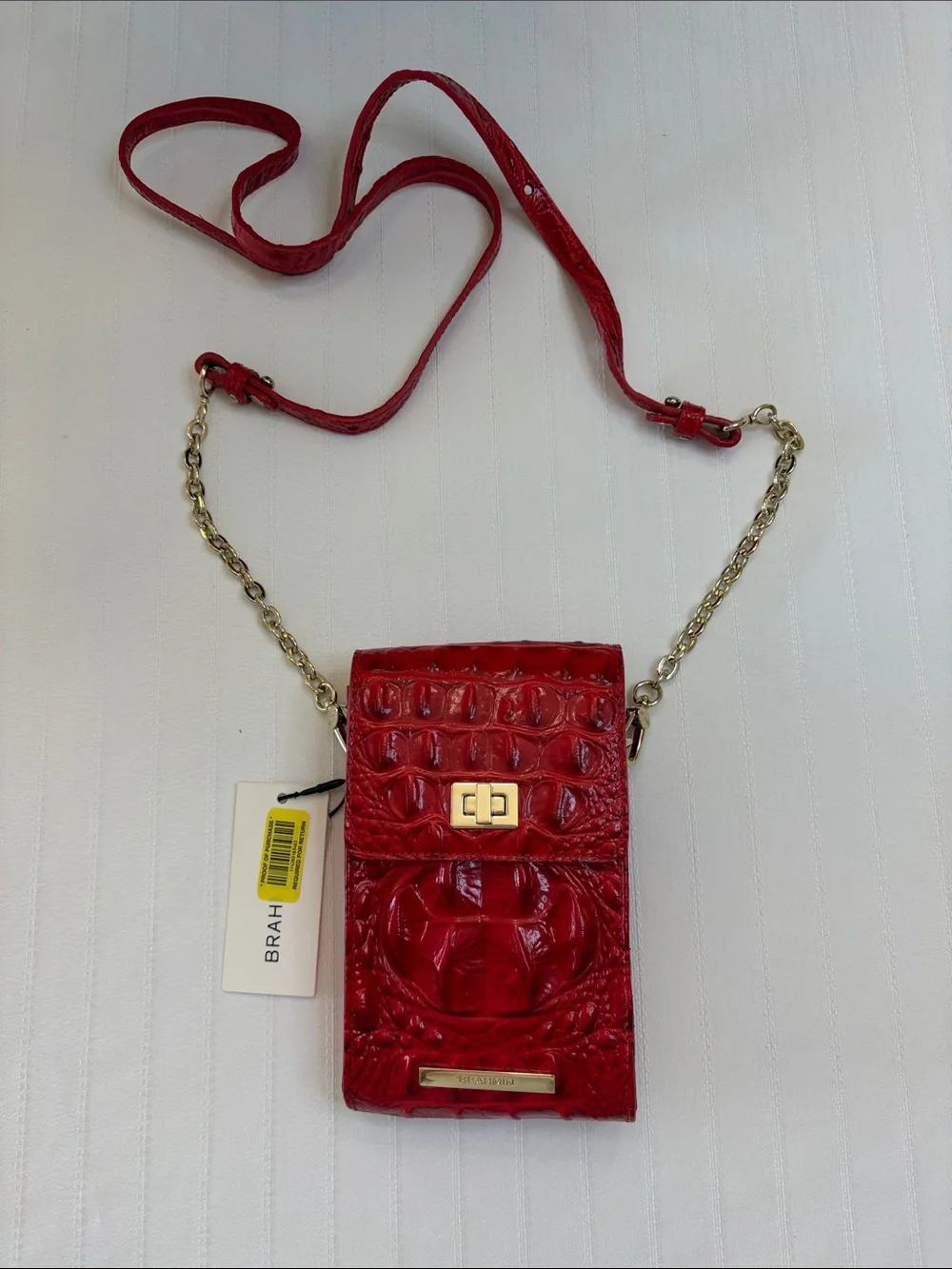 Brahmin Red Croc-Embossed Chain Strap Crossbody Phone Pouch